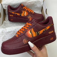 Custom AF 1s Shoes Tiger Pattern Maroon Orange