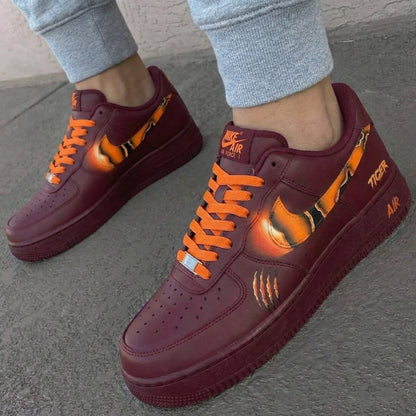Custom AF 1s Shoes Tiger Pattern Maroon Orange