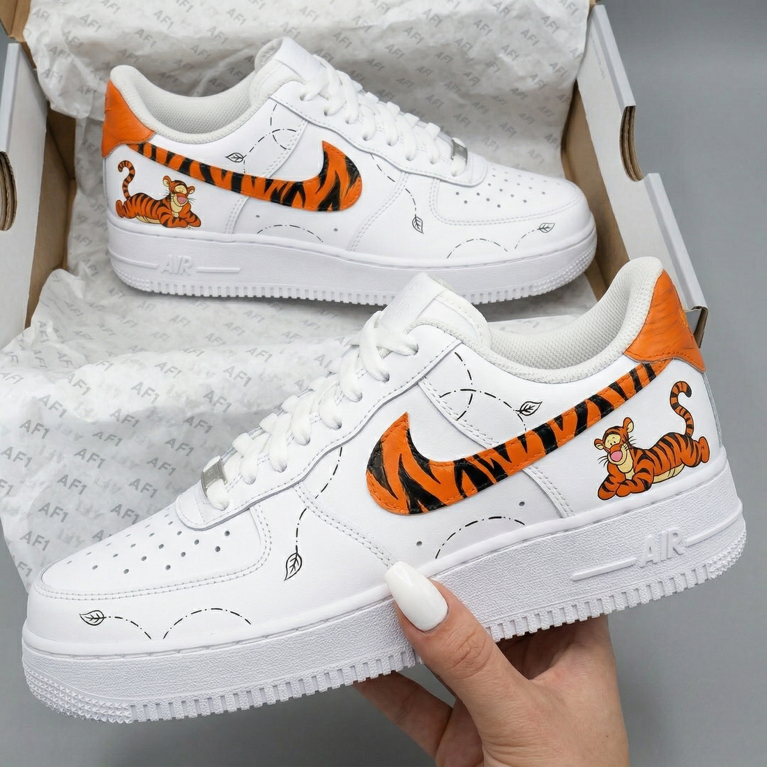 Custom AF 1s Shoes Tigger Cartoon Tiger Stripes Orange Black