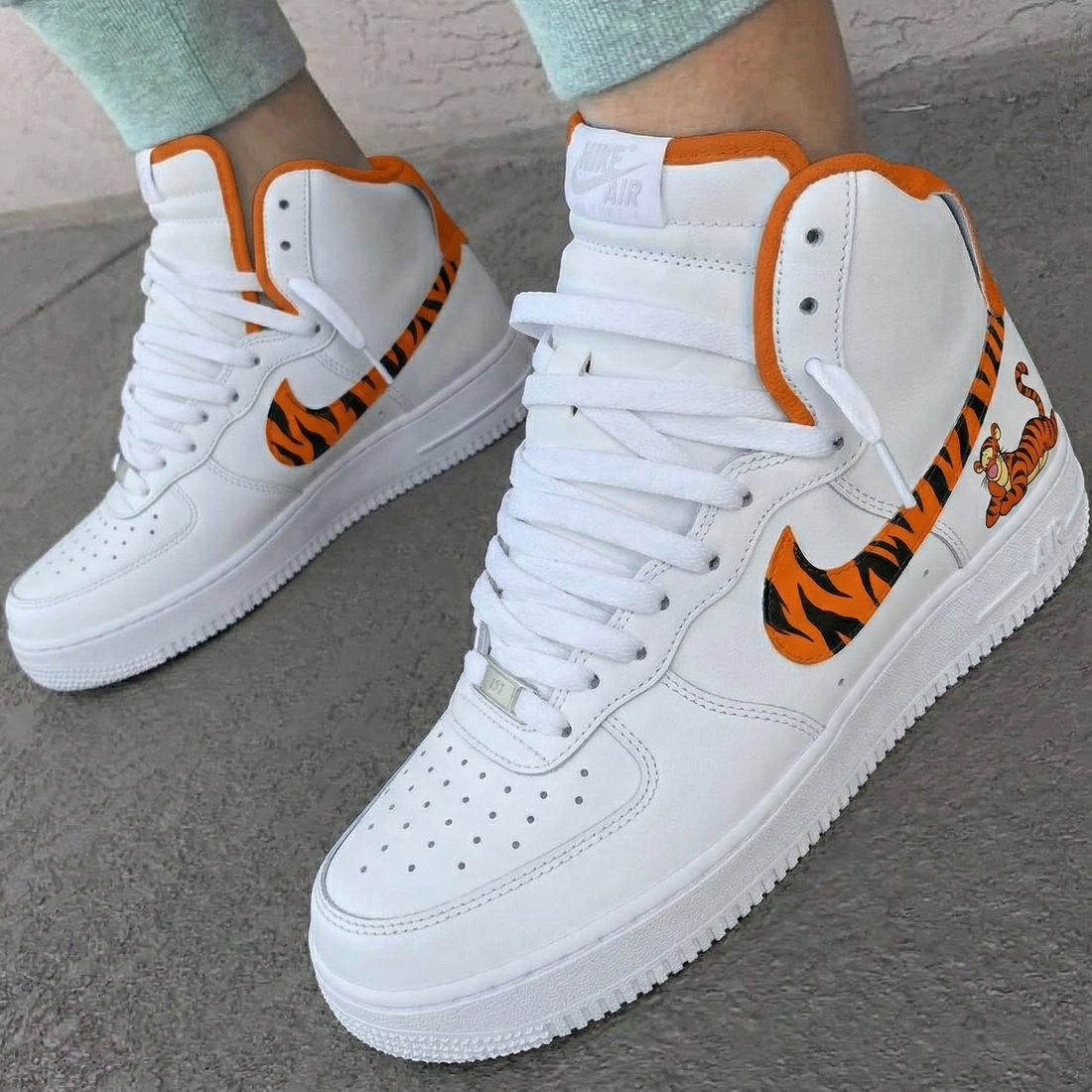 Custom AF 1s Shoes Tigger Cartoon Tiger Stripes Orange Black