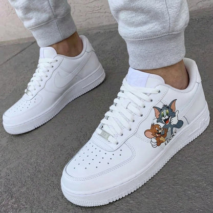 Custom AF 1s Shoes Tom And Jerry Cartoon Gray And Brown