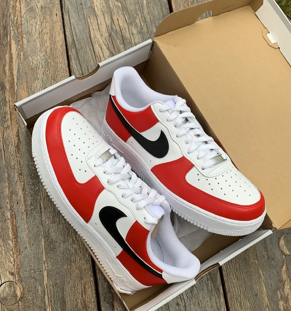 Custom AF 1s Shoes Tri-Color Red Black White
