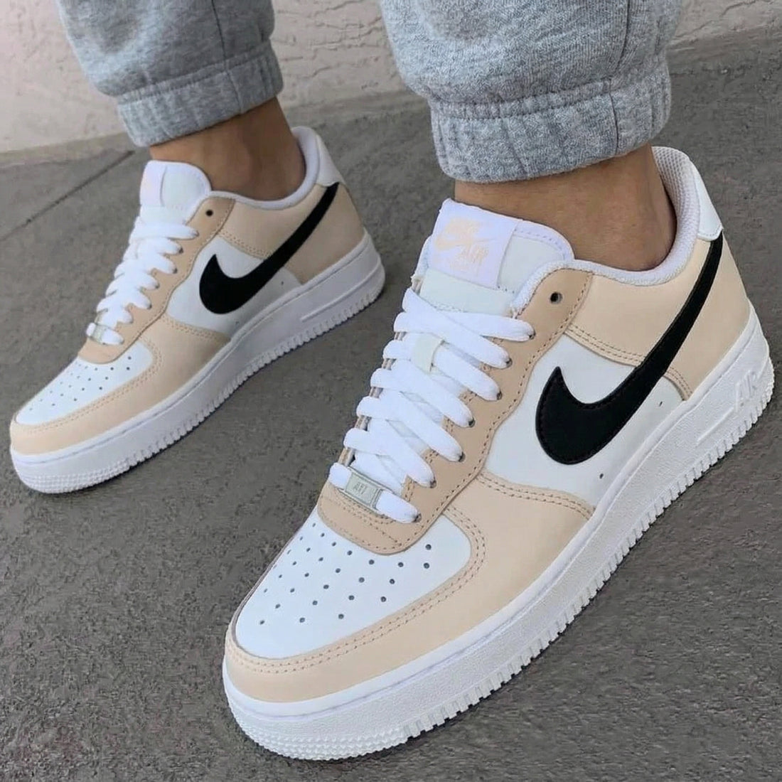 Custom AF 1s Shoes Understated Elegant Beige Black
