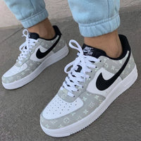 Custom AF 1s Shoes Understated Luxurious LV Pattern Black Grey