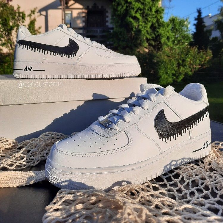 Custom AF 1s Shoes Urban Black Paint Drip Design