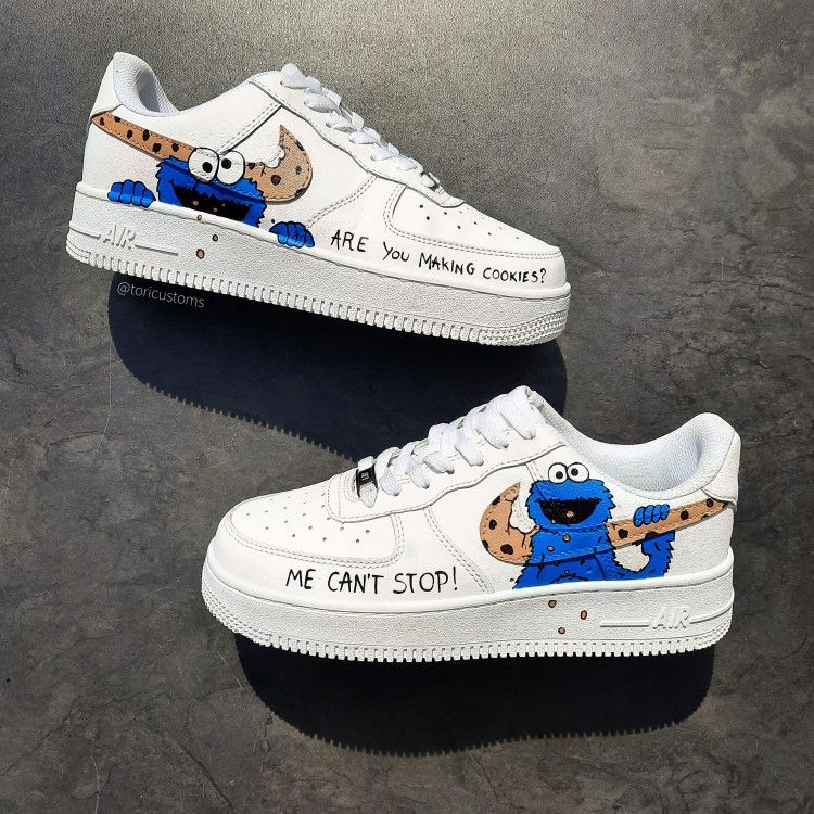 Custom AF 1s Shoes Vibrant Cookie Monster Blue Brown