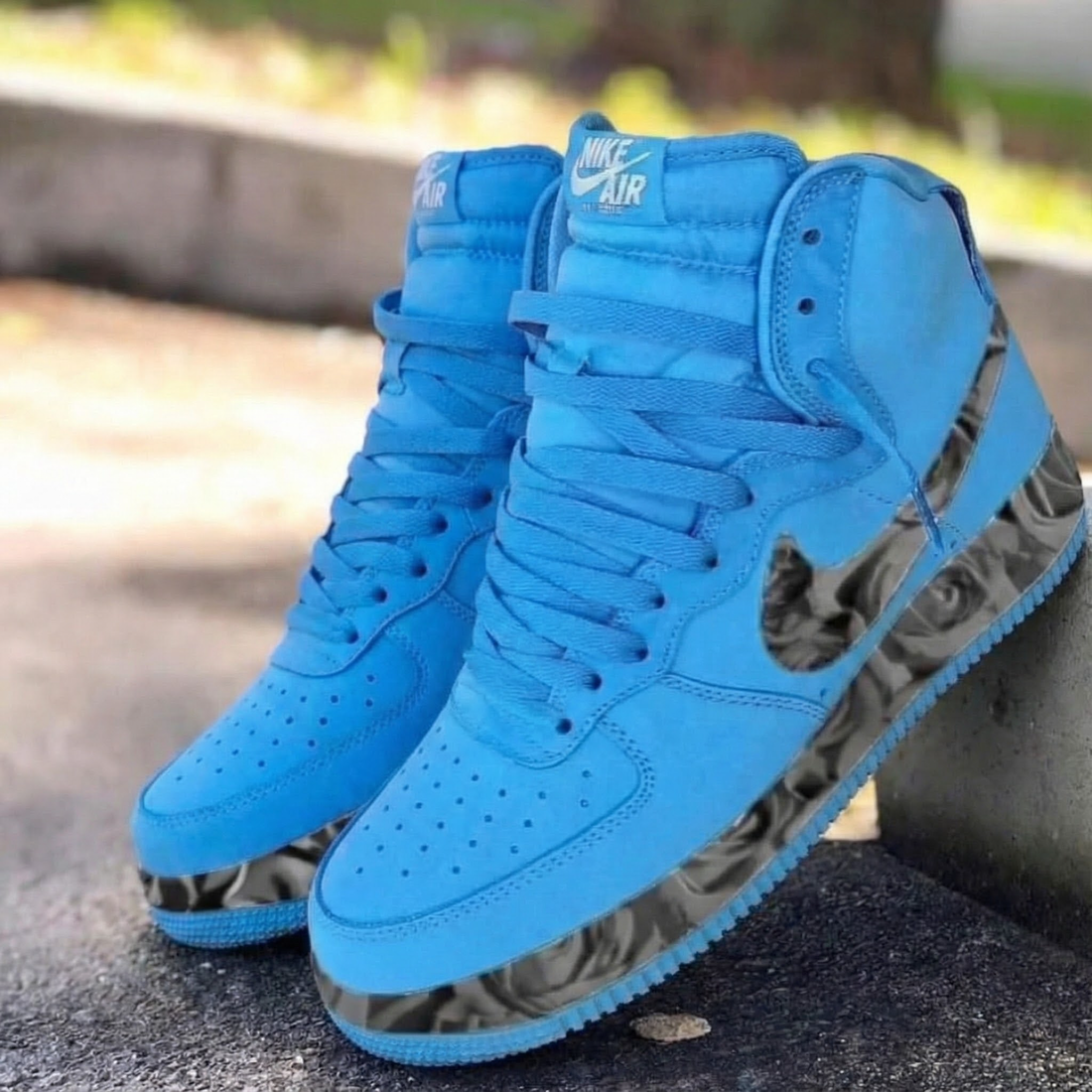 Custom AF 1s Shoes Vintage Rose Pattern Blue