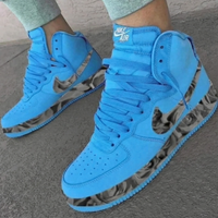 Custom AF 1s Shoes Vintage Rose Pattern Blue
