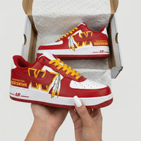 Custom AF 1s Shoes Washington Redskins W Logo Feathers Red Yellow