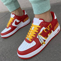 Custom AF 1s Shoes Washington Redskins W Logo Feathers Red Yellow