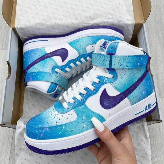 Custom AF 1s Shoes Watercolor Blue Purple