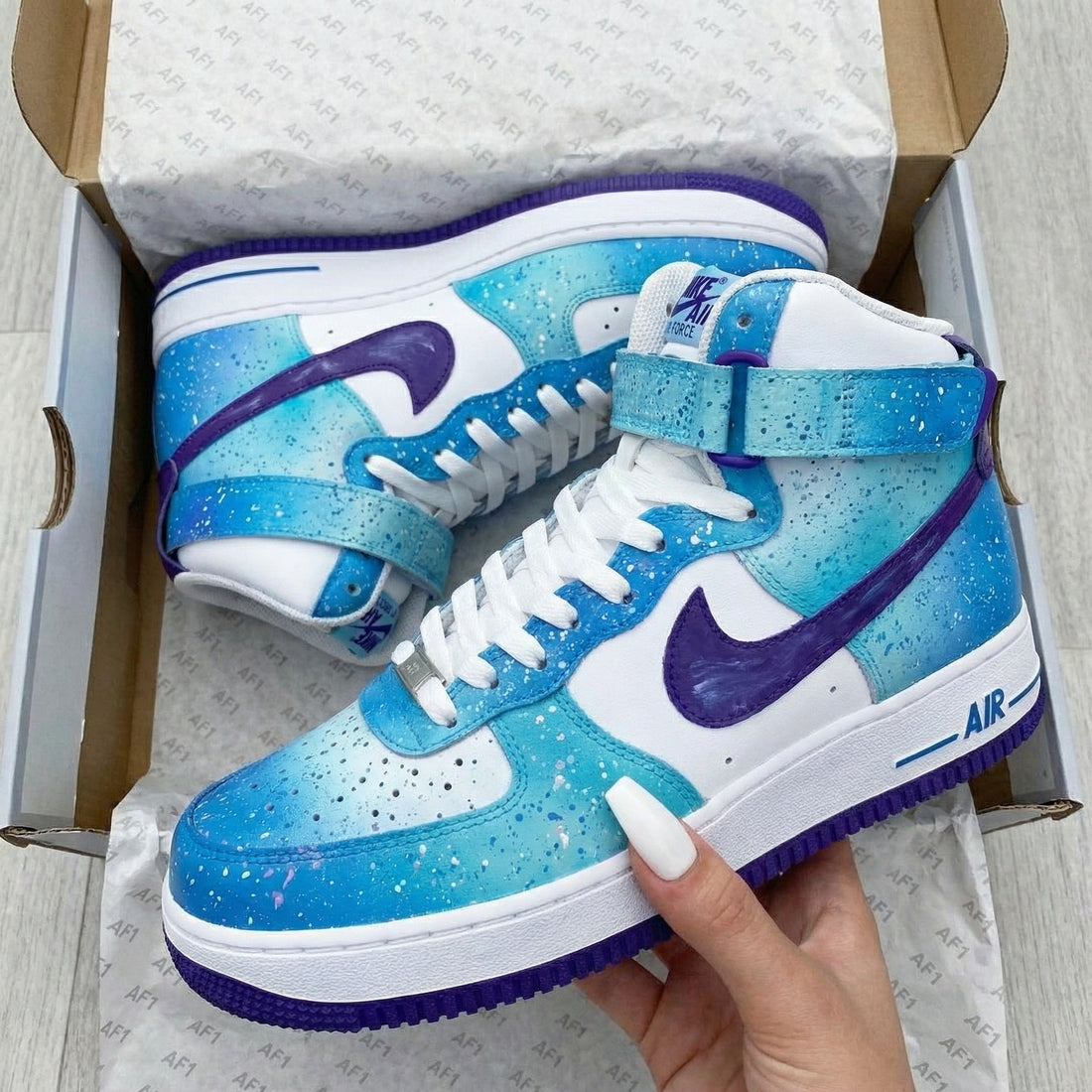 Custom AF 1s Shoes Watercolor Blue Purple