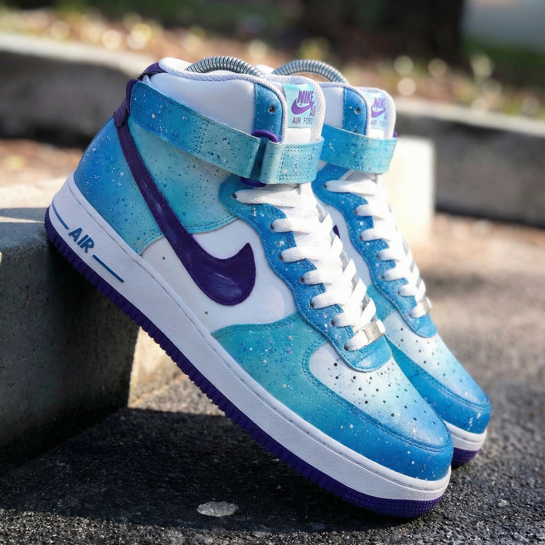 Custom AF 1s Shoes Watercolor Blue Purple