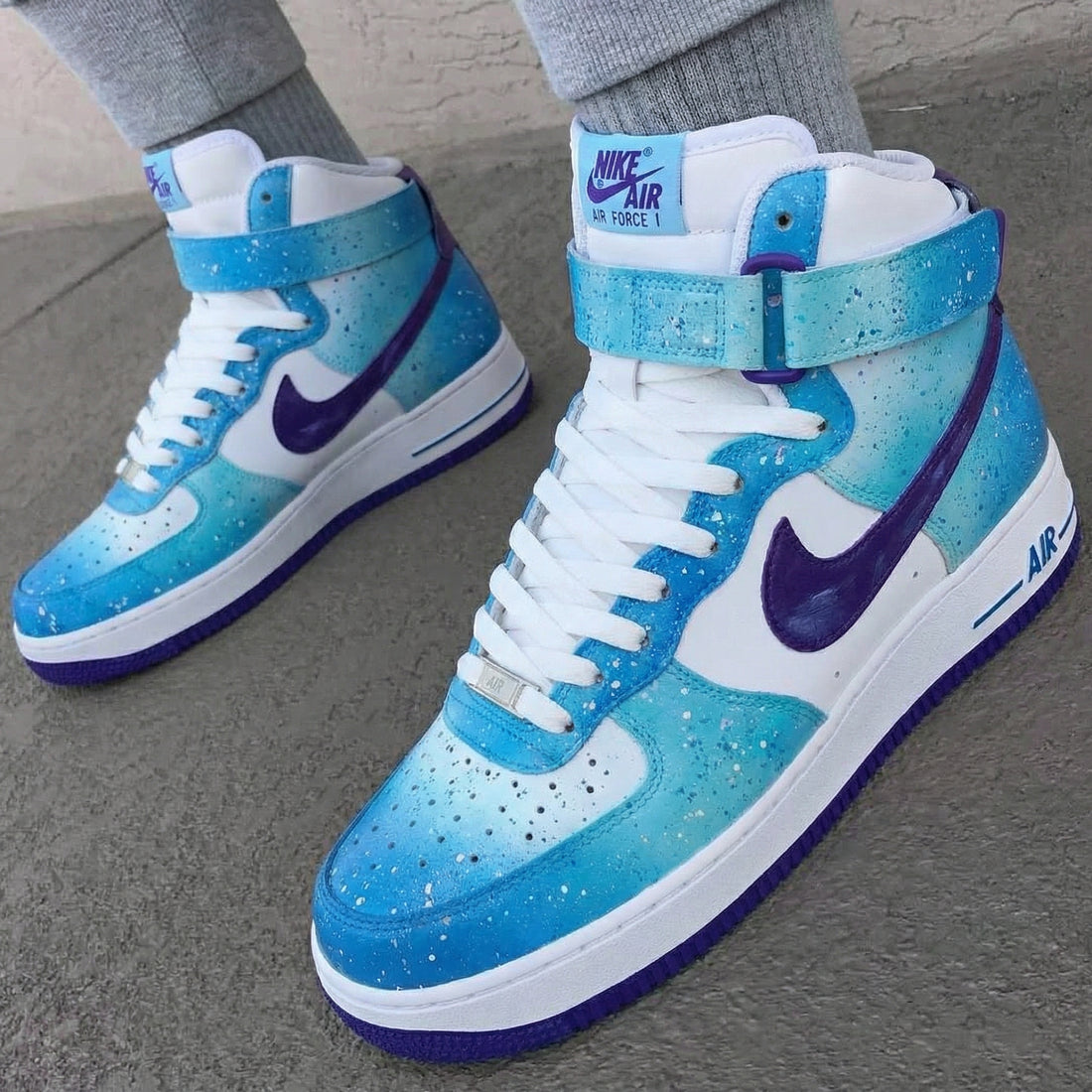 Custom AF 1s Shoes Watercolor Blue Purple