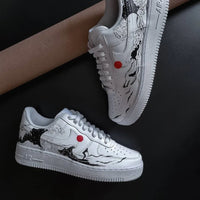 Custom AF 1s Shoes Wave And Surfer Pattern Red Black