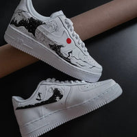 Custom AF 1s Shoes Wave And Surfer Pattern Red Black