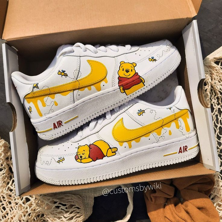 Custom AF 1s Shoes Winnie the Pooh Theme Yellow Red