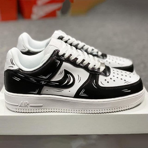 Custom AF 1s Shoes with Black and White Design