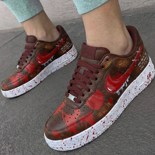 Custom AF 1s Shoes with Blood - Splatter Pattern Maroon Red