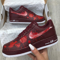Custom AF 1s Shoes with Blood - Splatter Pattern Maroon Red