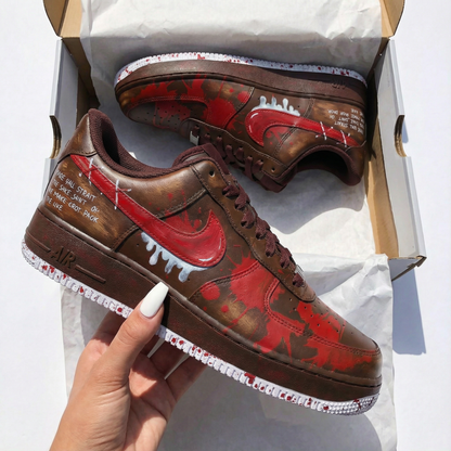 Custom AF 1s Shoes with Blood - Splatter Pattern Maroon Red