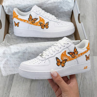 Custom AF 1s Shoes with Butterflies and Bandana Orange