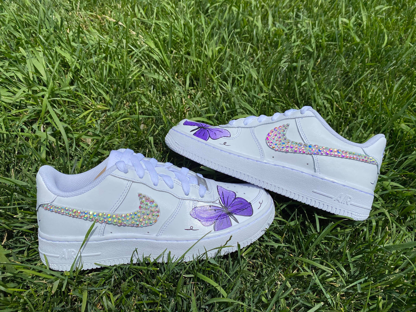 Custom AF 1s Shoes with Butterflies and Glitter Purple