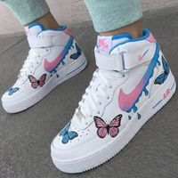Custom AF 1s Shoes with Butterflies Baby Pink and Blue