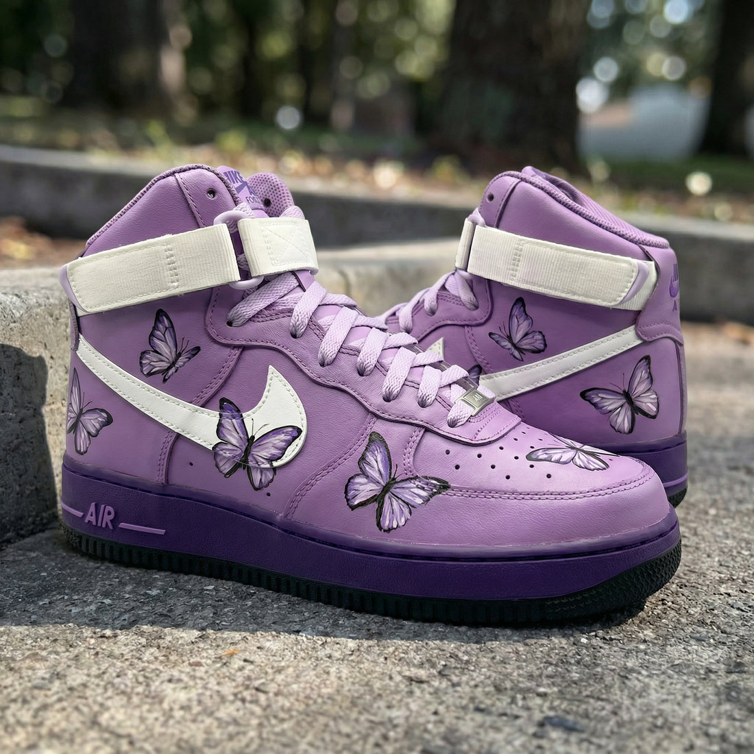 Custom AF 1s Shoes with Butterflies Baby Purple and White