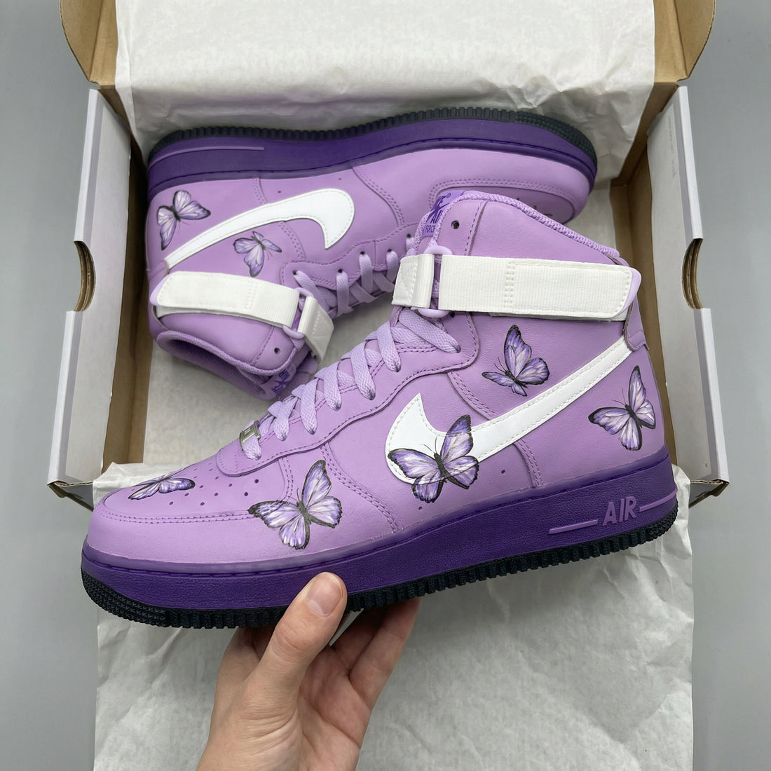 Custom AF 1s Shoes with Butterflies Baby Purple and White