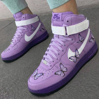Custom AF 1s Shoes with Butterflies Baby Purple and White