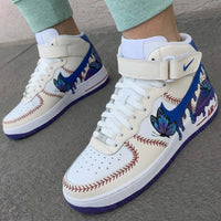 Custom AF 1s Shoes with Butterflies Baseball Stitches Blue Purple