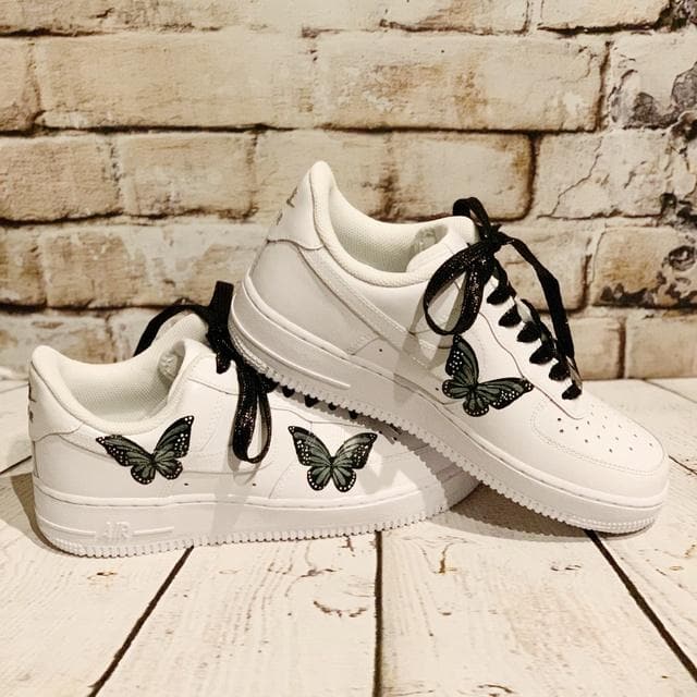 Custom AF 1s Shoes With Butterflies Black