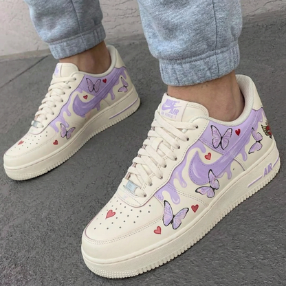 Custom AF 1s Shoes with Butterflies Hearts and Lavender Color