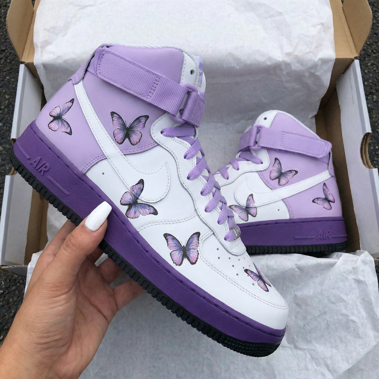 Custom AF 1s Shoes with Butterflies Lilac Purple