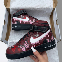 Custom AF 1s Shoes with Butterflies Maroon Pink
