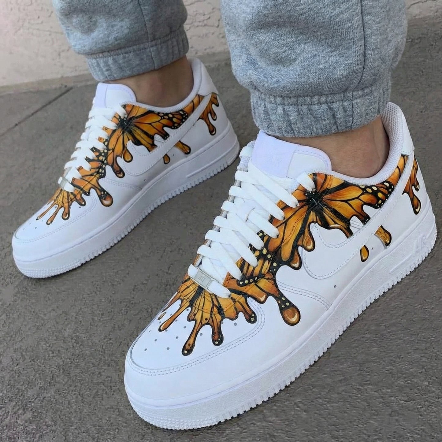 Custom AF 1s Shoes with Butterflies Orange Black