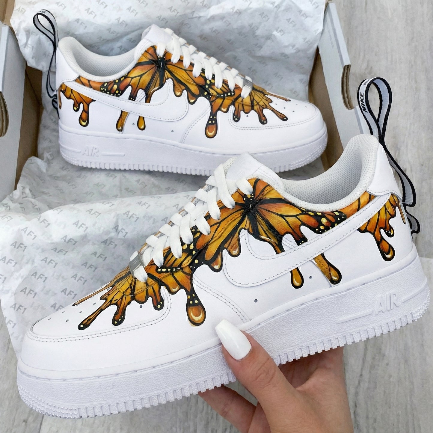 Custom AF 1s Shoes with Butterflies Orange Black