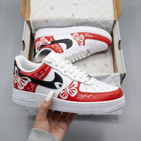 Custom AF 1s Shoes with Butterflies Red Black