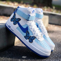 Custom AF 1s Shoes with Butterfly Design Baby Blue and Blue