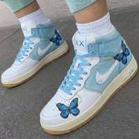 Custom AF 1s Shoes with Butterfly Design Baby Blue and White