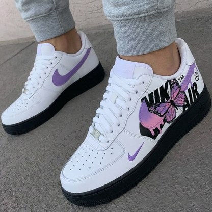 Custom AF 1s Shoes with Butterfly Design Black Purple