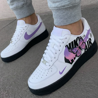 Custom AF 1s Shoes with Butterfly Design Black Purple
