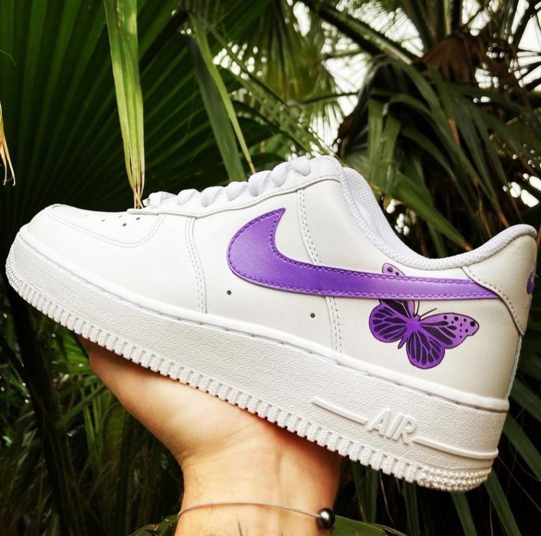 Custom AF 1s Shoes with Butterfly Purple