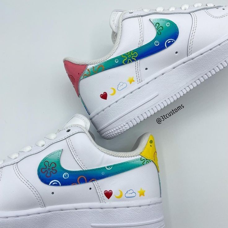 Custom AF 1s Shoes with Colorful Cartoon Patterns Pink Yellow