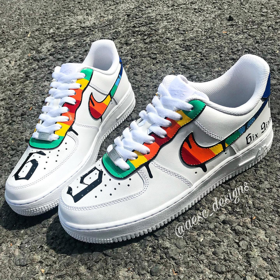 Custom AF 1s Shoes with Colorful Pattern and Black Accents