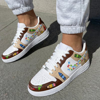 Custom AF 1s Shoes with Crayon and Alphabet Design Brown and White