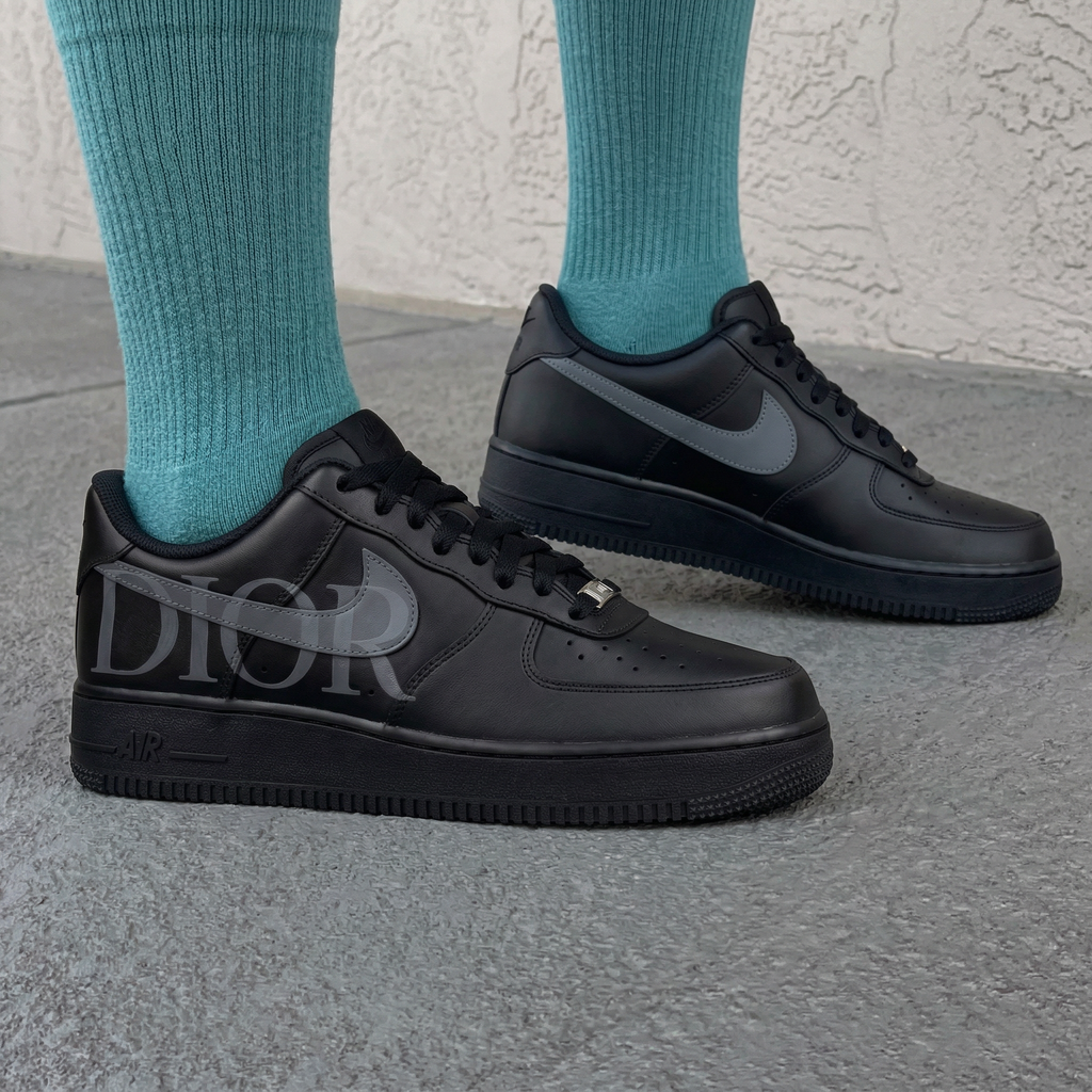 Custom AF 1s Shoes With DIOR Logo Black Gray