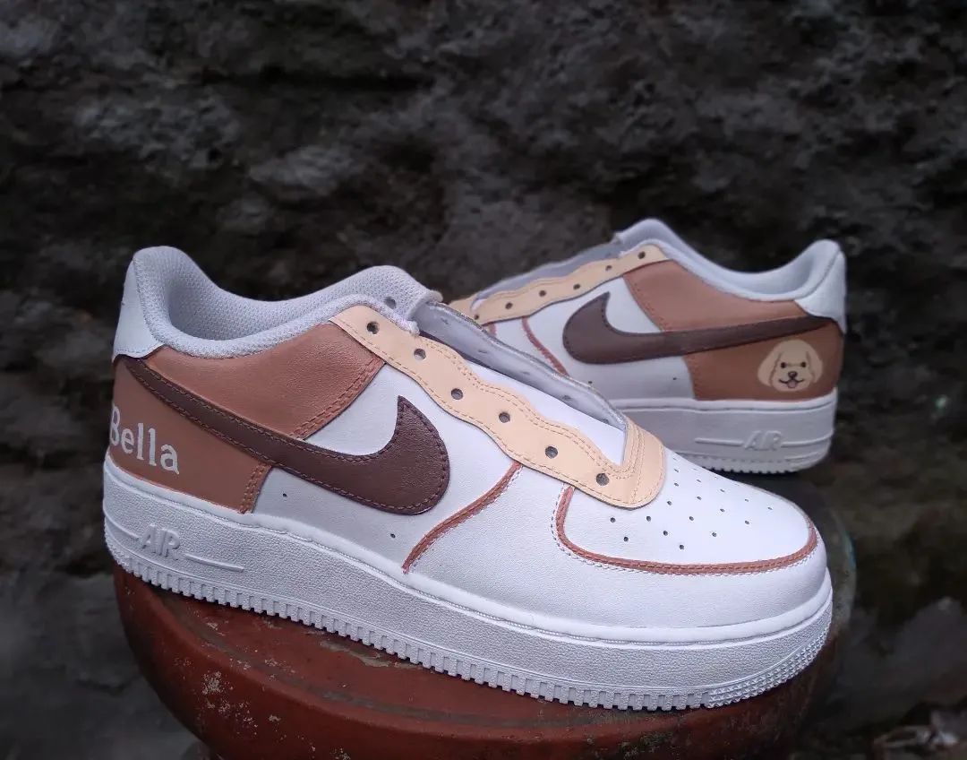 Custom AF 1s Shoes with Dog Design and Beige Brown Color