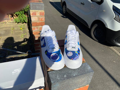 Custom AF 1s Shoes with Dreamy Cartoon Pattern Blue Purple